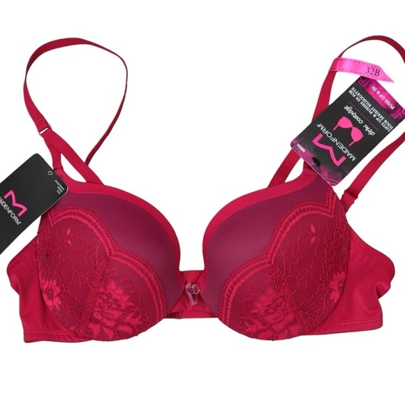 32B Maidenform Love the Lift Push Up & In Demi Bra, Armature Red/Burgundy Sunset - Picture 2 of 8